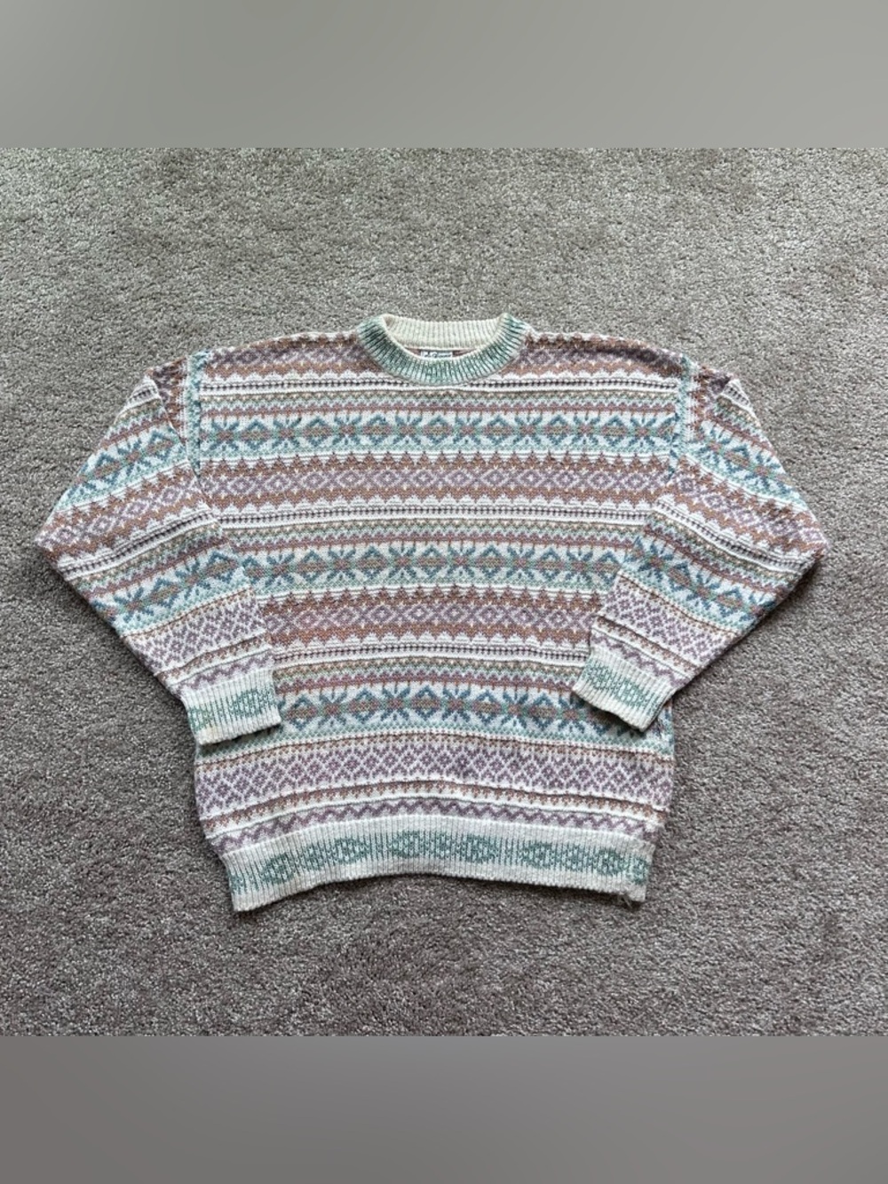 Vintage Maglificio Florence Fair Isle Sweater Made in Italy Men’s Medium Pastel